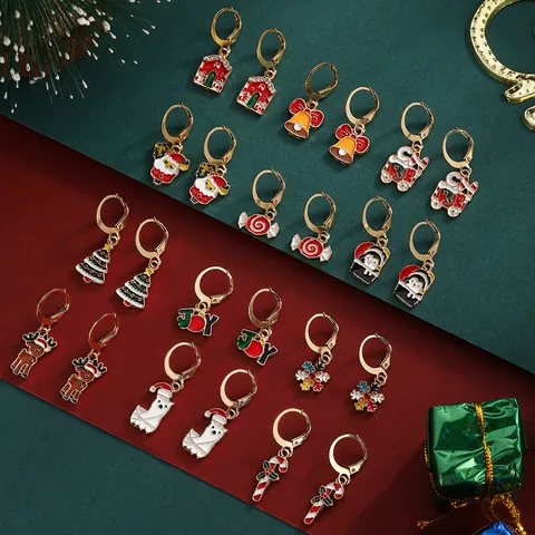 Collezione Orecchini a Cerchio Natalizi in Lega Con Perno in Acciaio Inossidabile Babbo Natale Fiocco di Neve Alce Gioielli per Festa Donna