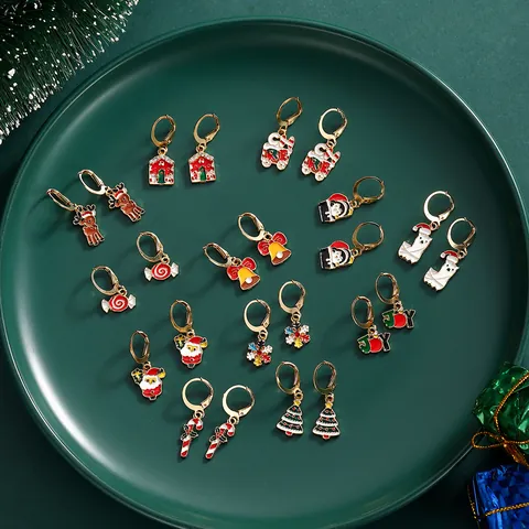 Collezione Orecchini a Cerchio Natalizi in Lega Con Perno in Acciaio Inossidabile Babbo Natale Fiocco di Neve Alce Gioielli per Festa Donna