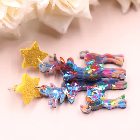 Weihnachten Acryl Glitzer Rentier Katze Ohrringe Festliche Cartoon Stern Ohrstecker Hängeohrringe Für Feiertag Party Damen Schmuck