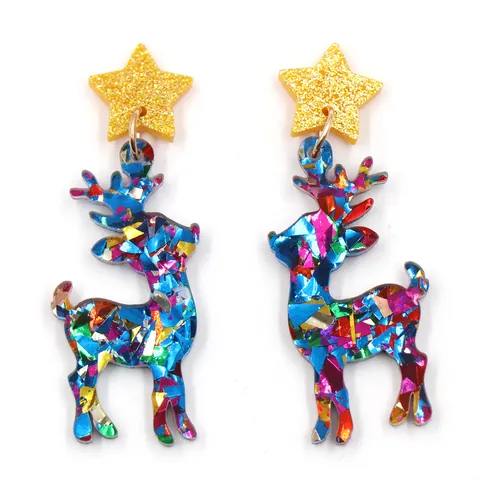 Weihnachten Acryl Glitzer Rentier Katze Ohrringe Festliche Cartoon Stern Ohrstecker Hängeohrringe Für Feiertag Party Damen Schmuck