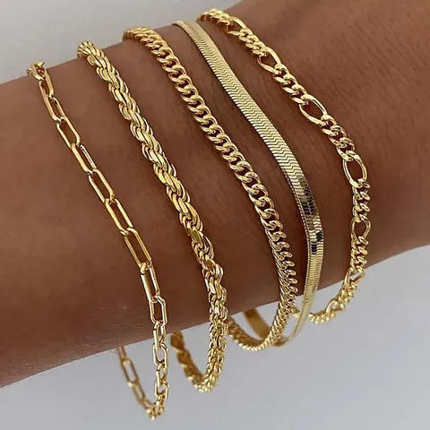 Boho Minimalistische Mehrlagige Armbänder Für Damen Gold Silber Legierung Figaro Panzerkette Schlangenkette Modeschmuck Geschenk