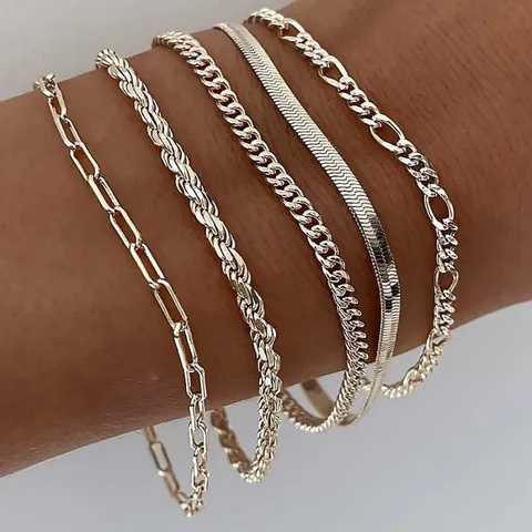 Boho Minimalistische Mehrlagige Armbänder Für Damen Gold Silber Legierung Figaro Panzerkette Schlangenkette Modeschmuck Geschenk