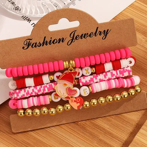 Handgemaakte Polymeerklei Hart Kabouter Kralen Armband Set Voor Vrouwen Meisjes Valentijnsdag Legering Meerlaagse Sieraden