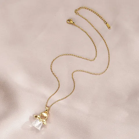 Elegante Collana Con Pendente Angelo In Acciaio Inossidabile Placcato Oro Con Cristallo Di Strass Gioielli Donna