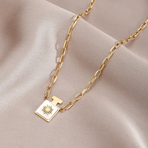 Stainless Steel Perfume Bottle Pendant Necklace Gold Plated Mother Of Artificial Pearl Sunburst Charm Paperclip Chain Jewelry For Women