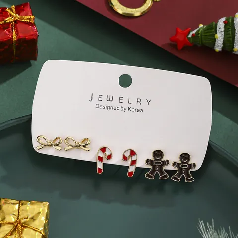 Juego de Pendientes de Botón de Navidad Aleación de Zinc Esmalte Lazo Bastón de Caramelo Hombre de Jengibre Joyería Festiva Mujer Regalo Fiesta