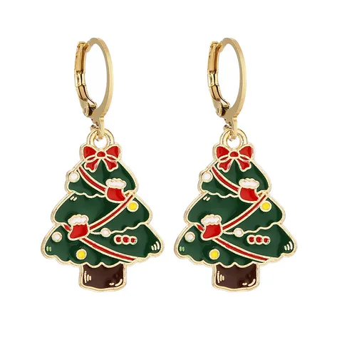 Christmas Alloy Enamel Earrings Santa Claus Christmas Tree Snowman Gingerbread Man Bell Reindeer Earrings Holiday Party Women Jewelry Gift