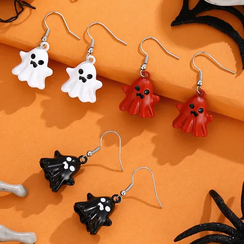 Halloween Ghost Pendant Earrings Zinc Alloy Cartoon Silver Earring Post For Party Costume Women Jewelry Festival Decor