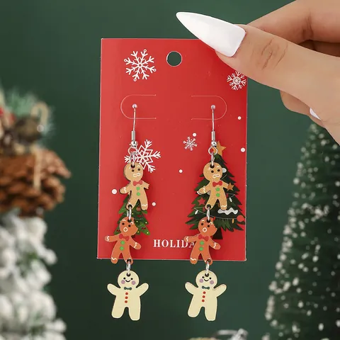 Weihnachten Lebkuchenmann Schneemann Ohrhänger Holz Bedruckt Lange Tropfen Festliche Feiertag Party Ohrringe Schmuck Für Damen