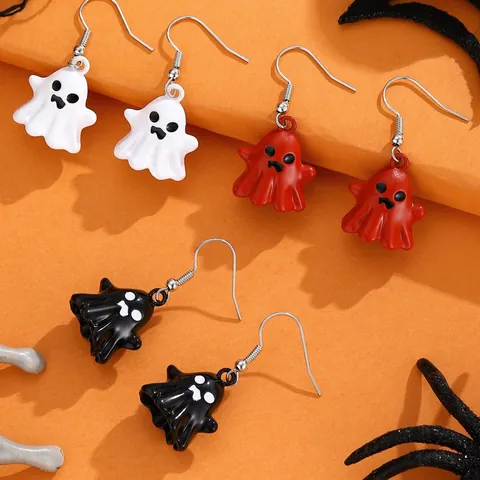 Halloween Ghost Pendant Earrings Zinc Alloy Cartoon Silver Earring Post For Party Costume Women Jewelry Festival Decor