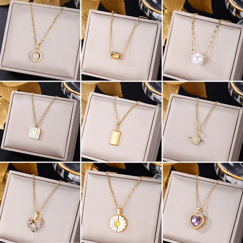 Collana Vintage in Acciaio Inossidabile per Donna Minimalista Cuore Smeraldo Coniglio Margherita Pendente Choker Gioielli di Moda