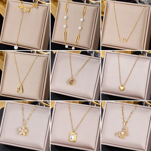 Collana Vintage in Acciaio Inossidabile per Donna Minimalista Cuore Smeraldo Coniglio Margherita Pendente Choker Gioielli di Moda