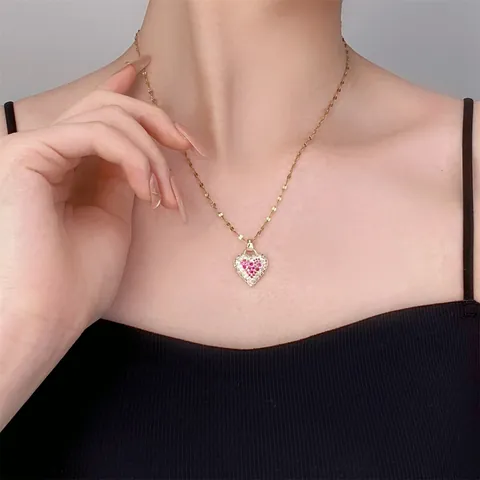 Elegantes Herz Anhänger Halskette Edelstahl Kette Mit Kupfer Zirkonia Eingelegt Süße Liebe Schlüsselbeinkette Damen Schmuck