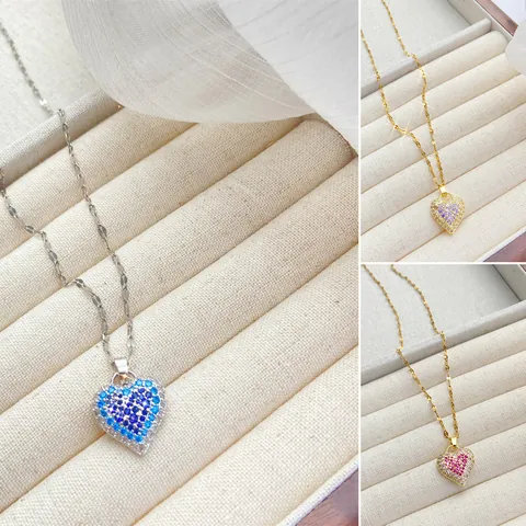Elegantes Herz Anhänger Halskette Edelstahl Kette Mit Kupfer Zirkonia Eingelegt Süße Liebe Schlüsselbeinkette Damen Schmuck
