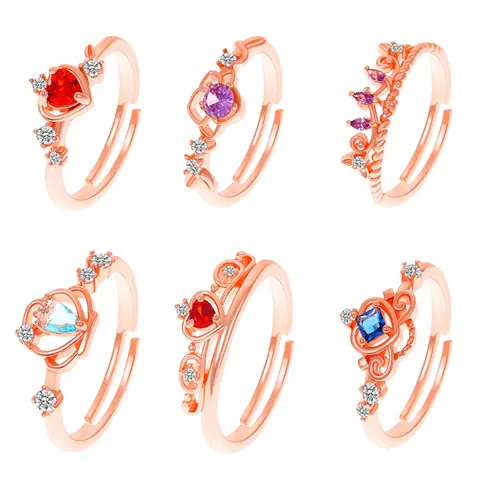 Vintage Roségold Kupfer Krone Herz Ring Für Damen Mode Zirkon Eingelegt Einstellbar Offener Ring Prinzessin Stil Schmuck Finger Geschenk