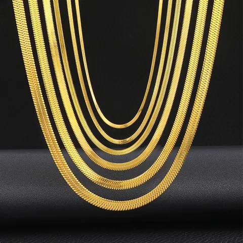 Collana Hip Hop in Acciaio Inossidabile a Spina di Pesce per Uomo Donna Catena Piatta in Acciaio al Titanio Minimalista Gioielli a Catena Oro Argento Regalo