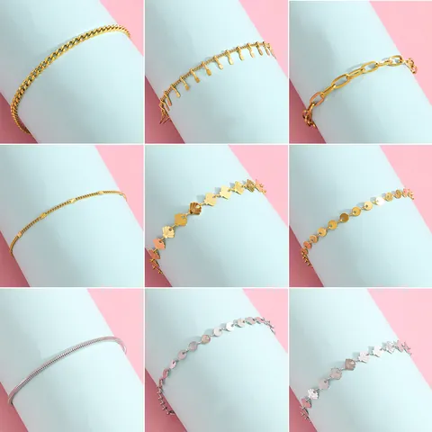 Bracciale in Acciaio Inossidabile Minimalista Donna Boho Catena Corda Serpente Figaro Paperclip Regolabile Oro Argento Gioielli