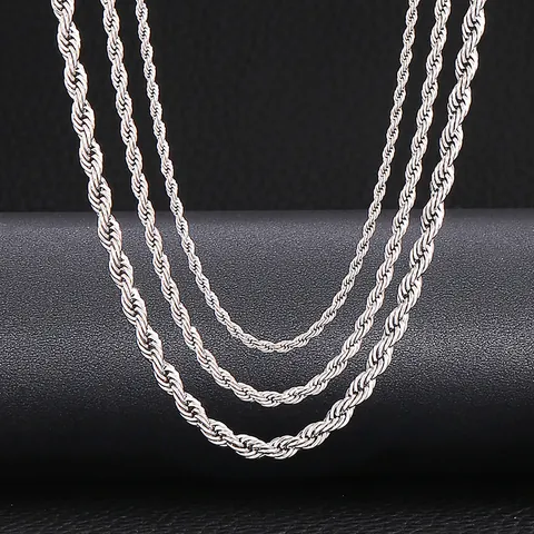 Collana a Corda in Acciaio Inossidabile per Uomo Donna Catena a Maglie Twist Hip Hop Oro Argento Accessori Gioielli di Base