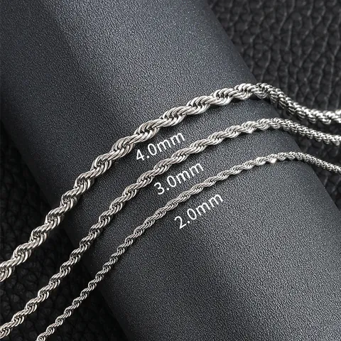 Collana a Corda in Acciaio Inossidabile per Uomo Donna Catena a Maglie Twist Hip Hop Oro Argento Accessori Gioielli di Base
