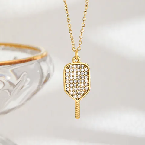 Collana con Ciondolo a Forma di Racchetta da Pickleball in Acciaio Inossidabile Hip Hop per Donna Gioielli Sportivi Oro Argento