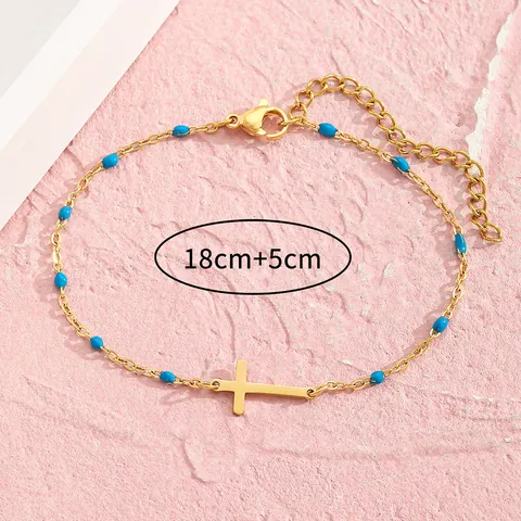 Edelstahl Kreuz Perlen Armband Für Damen Vergoldet Dopamin Perlen Verstellbares Fußkettchen Mode Schmuck Geschenk