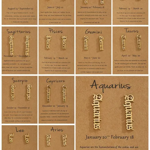 Orecchini a Bottone con Lettera Zodiacale in Acciaio Inossidabile per Donna Orecchini Gotici in Vecchio Inglese Oro Argento Gioielli