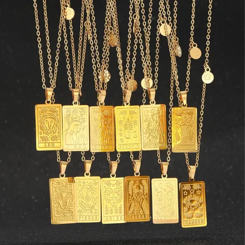 Collana Vintage in Acciaio Inossidabile con Ciondolo Carta dei Tarocchi Dodici Costellazioni per Uomo Donna Gioielli Segni Zodiacali