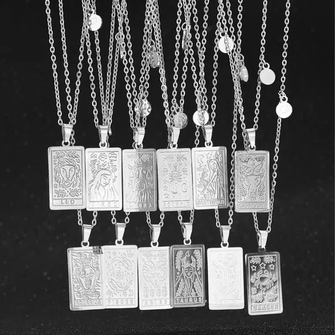 Collana Vintage in Acciaio Inossidabile con Ciondolo Carta dei Tarocchi Dodici Costellazioni per Uomo Donna Gioielli Segni Zodiacali
