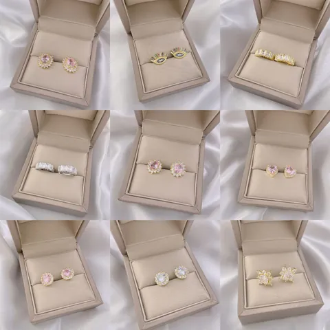 Orecchini a Bottone in Rame Zirconia Girasole Cuore Malocchio Oro Argento Strass Intarsiato Gioielli Pendolari per Donna