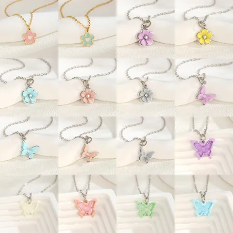 Collana in Acciaio Inossidabile Per Donna Ciondolo Farfalla Fiore Cuore in Lega Colorata Stile Dolce Fresco Smalto Strass Regolabile Gioielli Quotidiani Regalo