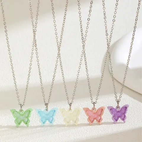 Collana in Acciaio Inossidabile Per Donna Ciondolo Farfalla Fiore Cuore in Lega Colorata Stile Dolce Fresco Smalto Strass Regolabile Gioielli Quotidiani Regalo