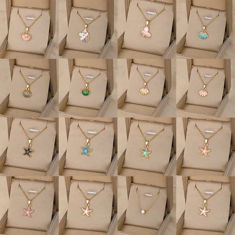 Collana con Ciondolo a Forma di Capasanta e Stella Marina in Lega Con Perla Artificiale Strass Smalto a Goccia Catena Oro Gioielli per Donna