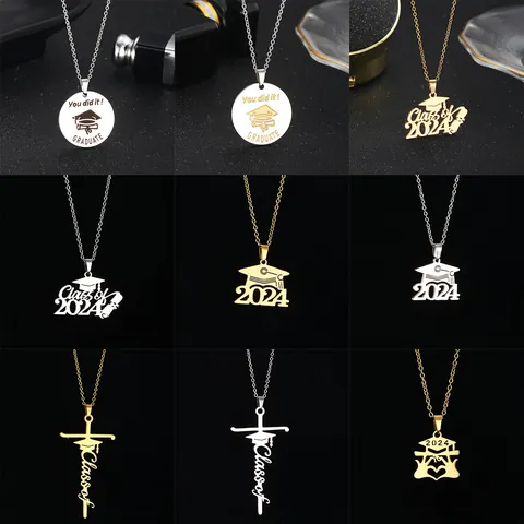 Stainless Steel Graduation Necklace For Class Of 2024 Graduate Doctor Hat Pendant Commemorative Souvenir Gift Jewelry For Men Women