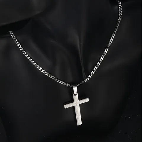 Retro Stainless Steel Cross Pendant Necklace For Men Women Engraved Lord's Prayer Scripture Curb Chain Religious Hip Hop Jewelry