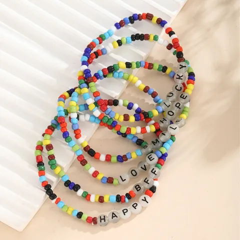 Bohemien Buntes Saatperlen Buchstaben Fußkettchen Für Damen Alphabet Perlen Armband Schmuck Geschenk Happy Smile Hope Love Lucky Bff