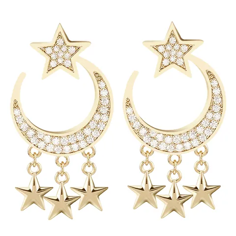 Pendientes de Zirconia de Moda para Mujer Aleación de Cobre Estrella Luna Corazón Nota Musical Esposas Joyería Regalo