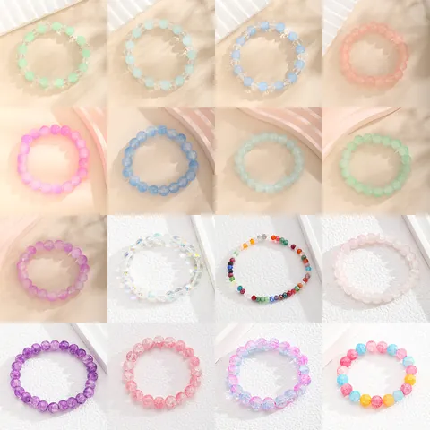 Bracciale alla Moda con Perline di Vetro Colorate per Donna Bracciale in Vetro Smerigliato Dolce Fresco Iridescente con Perline Crepate Elastico Gioielli