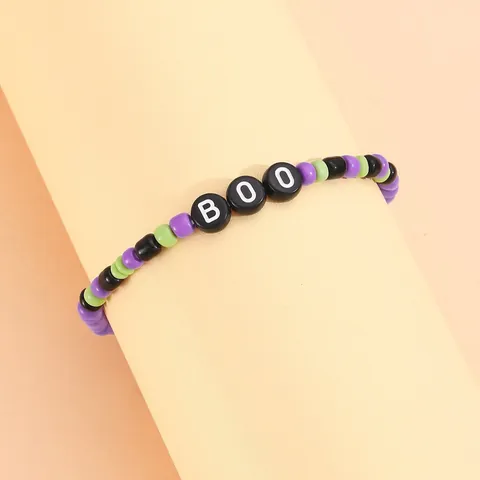 Pulsera de Cuentas de Halloween para Mujer Hombre Spooky Boo Hocus Pocus Letra Pulsera Elástica Colorida Resina Vidrio Joyería