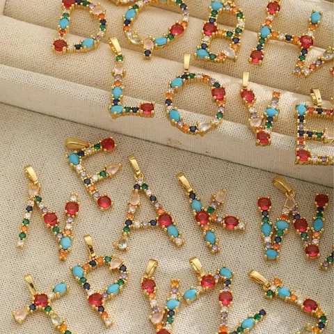 Collana con Pendente a Lettera Inglese in Zircone Colorato per Donna in Acciaio Inossidabile Placcato Oro Gioielli