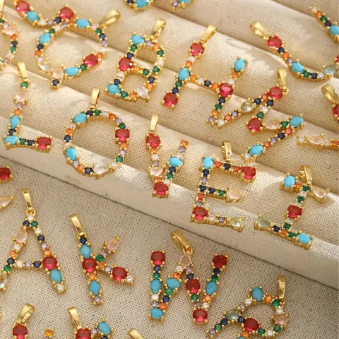 Collana con Pendente a Lettera Inglese in Zircone Colorato per Donna in Acciaio Inossidabile Placcato Oro Gioielli
