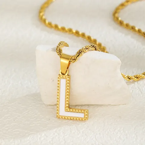 Collana con Ciondolo Lettera A-Z in Acciaio Inossidabile Placcato Oro Smalto Bianco Girocollo a Corda Minimalista Gioielli