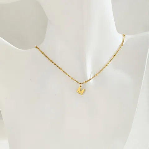Collana con Ciondolo Alfabeto in Acciaio al Titanio Placcato Oro Minimalista per Donna Iniziale Lettera A-Z Catena con Perline Gioielli di Moda