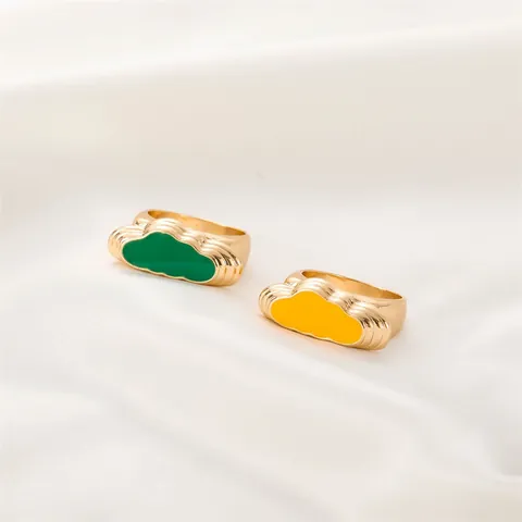Anillo de Aleación Chapado en Oro de Moda Con Cara Sonriente de Esmalte Colorido Corazón Flor Nube Estrella Anillo Geométrico Mujer