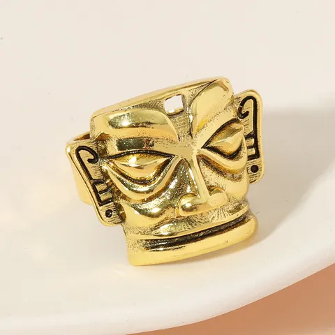 Vintage Sanxingdui Χάλκινο Μάσκα Ανοιχτό Δαχτυλίδι Αντίκες Χρυσό Ασημί Κράμα Φυλετικό Εθνικό Τοτέμ Ρυθμιζόμενο Κόσμημα Δώρο για Άνδρες