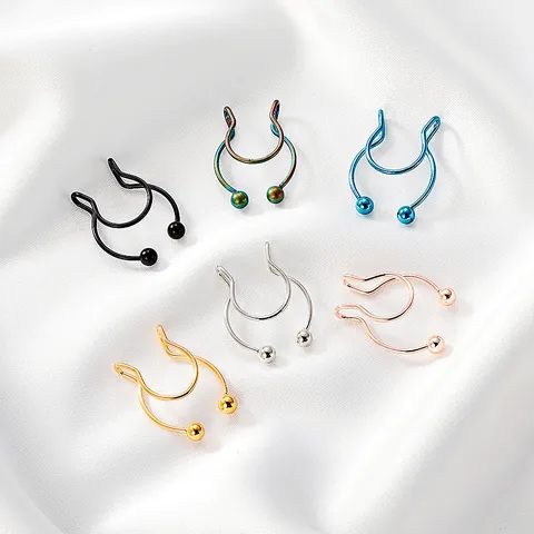 Stainless Steel Fake Nose Ring Non Piercing U Shaped Septum Cuff Horseshoe Hoop Clip On Jewelry For Women Men