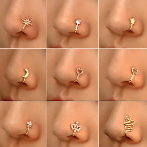 Creative Zirconia Flower Heart Star Moon Non-Piercing Nose Clip For Men Women Copper U-Shaped Faux Nose Ring Body Jewelry