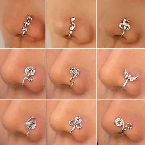 Copper Zirconia U Shaped Non Piercing Nose Cuff For Women African Style Fake Nose Ring Gold Silver Black Geometric Jewelry
