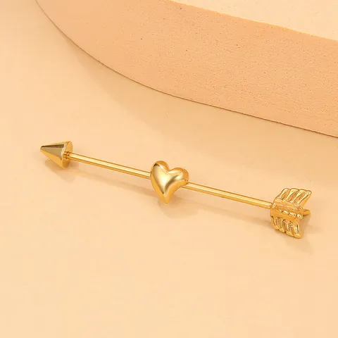 Stainless Steel Heart Arrow Industrial Barbell Earring Punk Body Jewelry Piercing For Ear Cartilage Bar Gold Silver Black