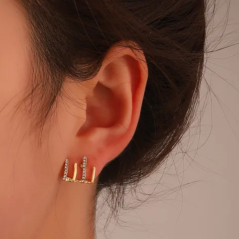 Retro Vier Krallen Reihe Ohrringe Gold Silber Plattiert Unregelmäßige Geometrische Strass Ohrstecker Für Damen Luxus Schmuck