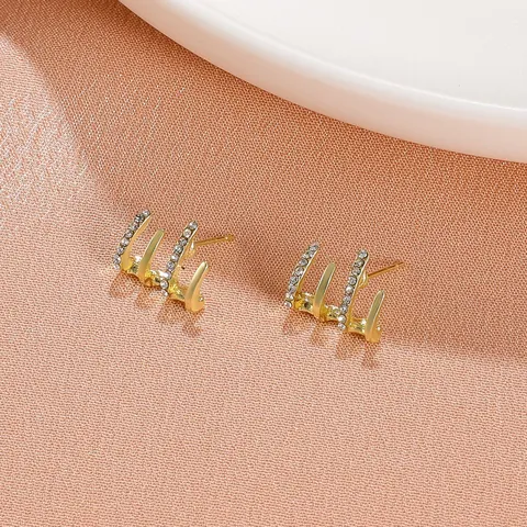 Retro Vier Krallen Reihe Ohrringe Gold Silber Plattiert Unregelmäßige Geometrische Strass Ohrstecker Für Damen Luxus Schmuck